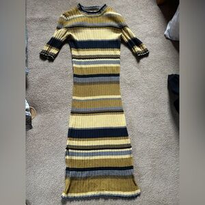 H&M Striped Midi Dress - Yellow, Black, Gray